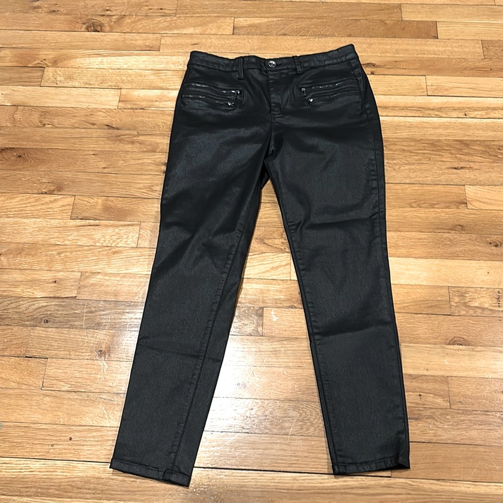 Tractor Blu black zip front pocket soft stretch jeans with shiny finish size 29